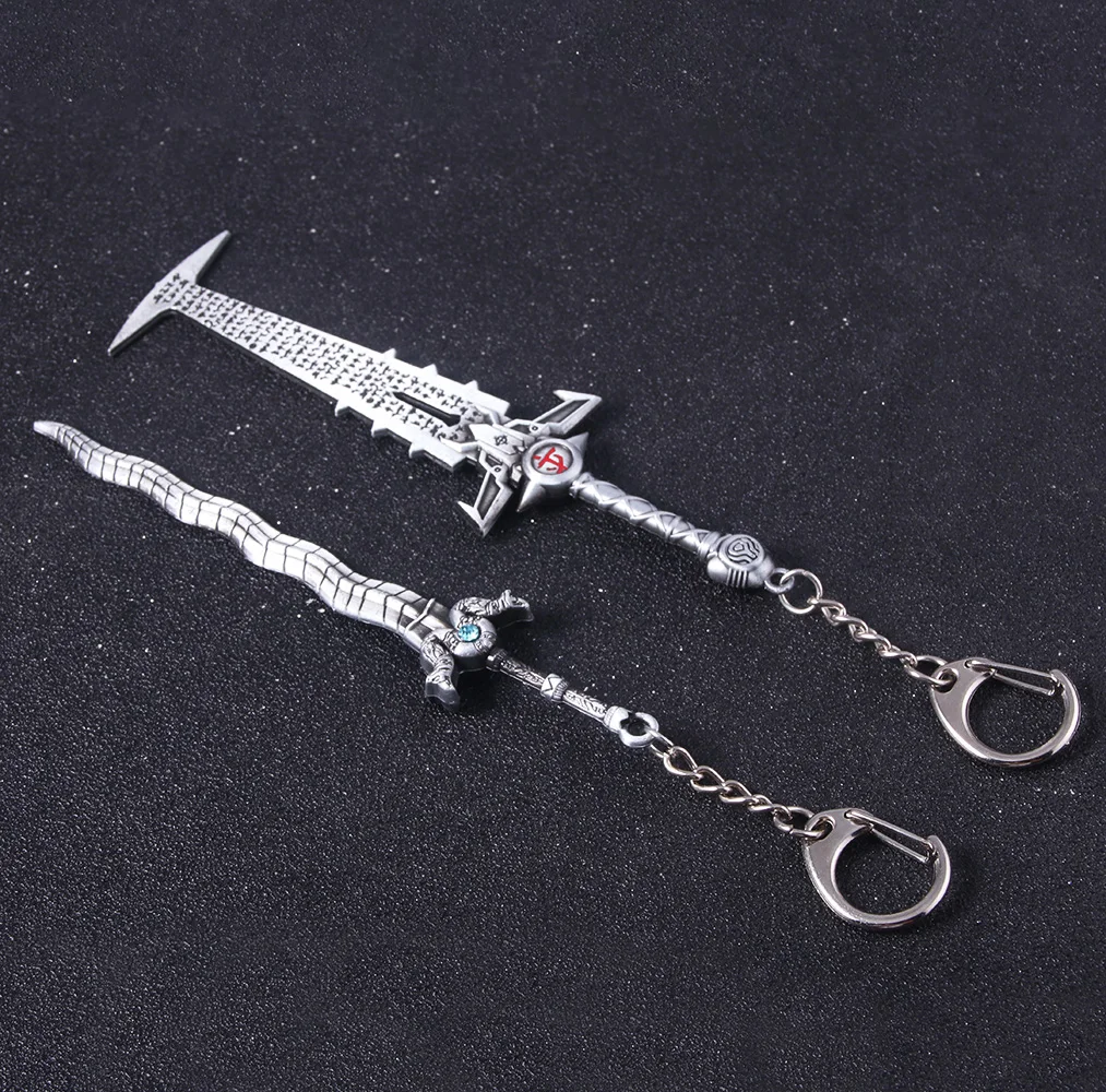 Game Doom Keychain Necklace Brooch Sword of Eternal Judgment Pendant Keyring Keychains for Women Men Jewelry Bag Accessory Gifts