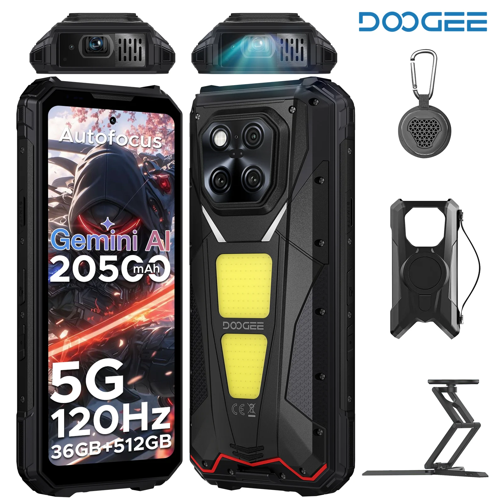 DOOGEE V Max Play Rugged Phone Projector 6.78" 120Hz 36GB 512GB Dimensity 7300 200MP Camera 20500mAh Dual Camping lights NFC