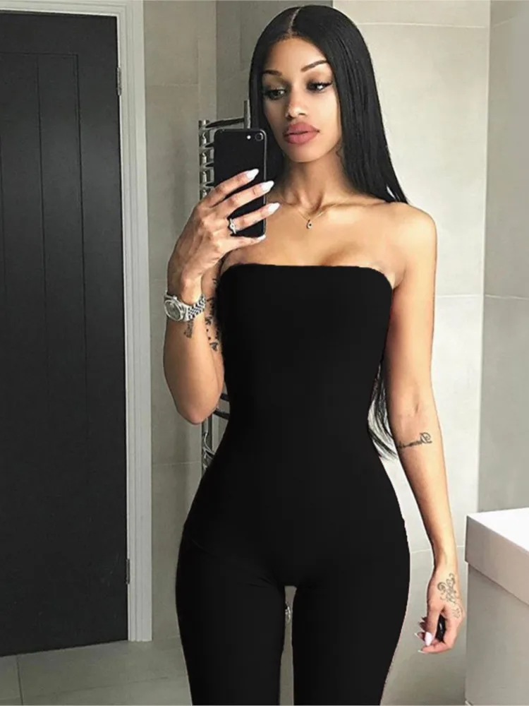 Nero Skinny senza spalline tubo pagliaccetto tuta donna senza maniche Streetwear Catsuit donna vestiti Bodycon Playsuit mulitraut-c.