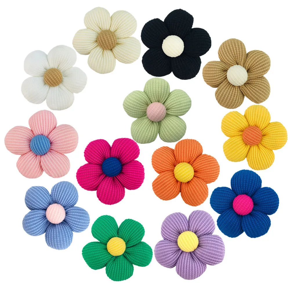 

300pcs 6cm Pastoral Style Cotton Five-petal Flower Three-dimensional Diy Cloth Flower Cute Shoe Clothes Hat Phone Case Sunflower