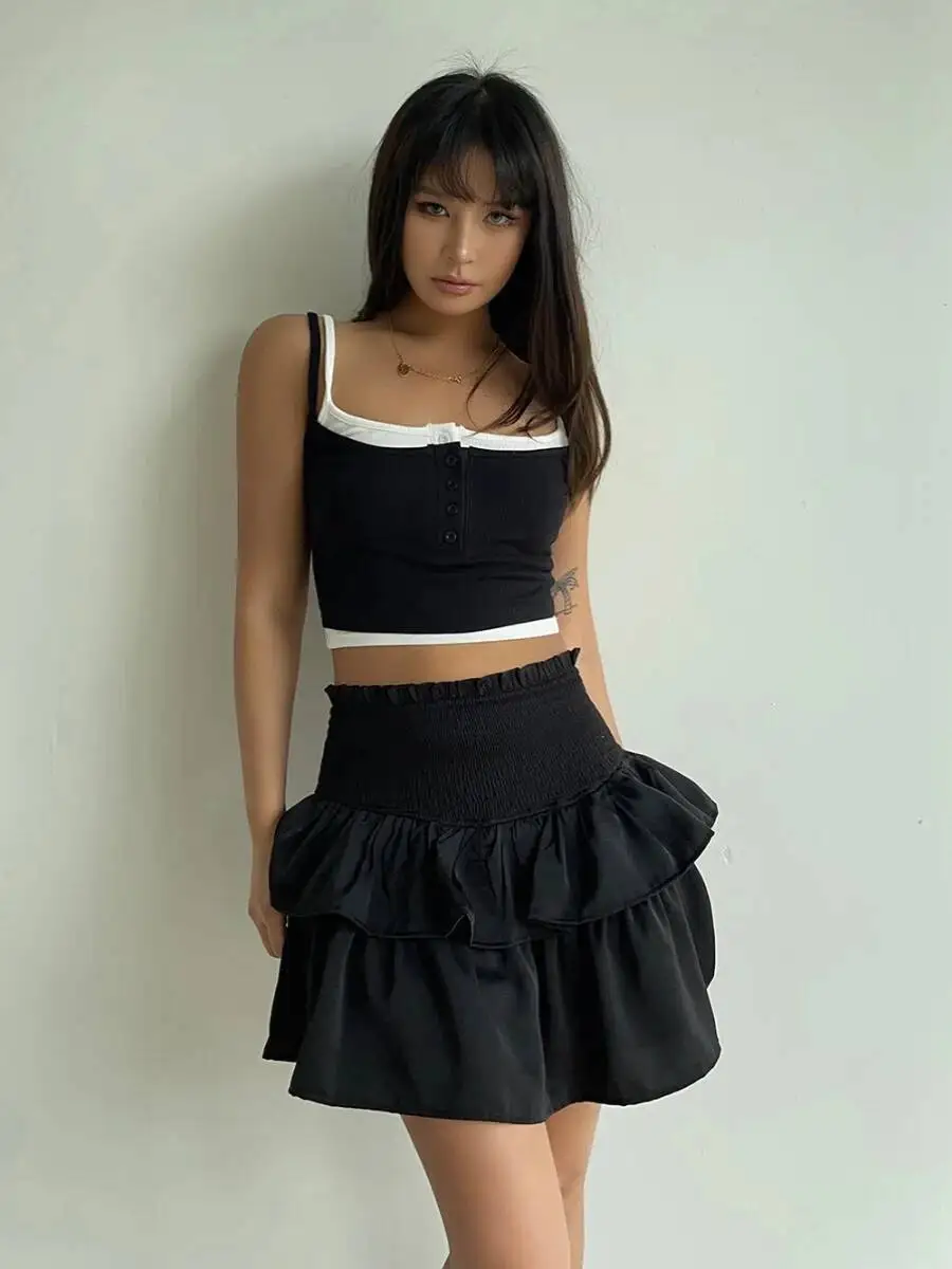 2026 Summer New Pure Desire Spicy Girl Fluffy Skirt Women High Waist Slim Double-layer Ruffle Edge A-line Short Skirt 0GPF