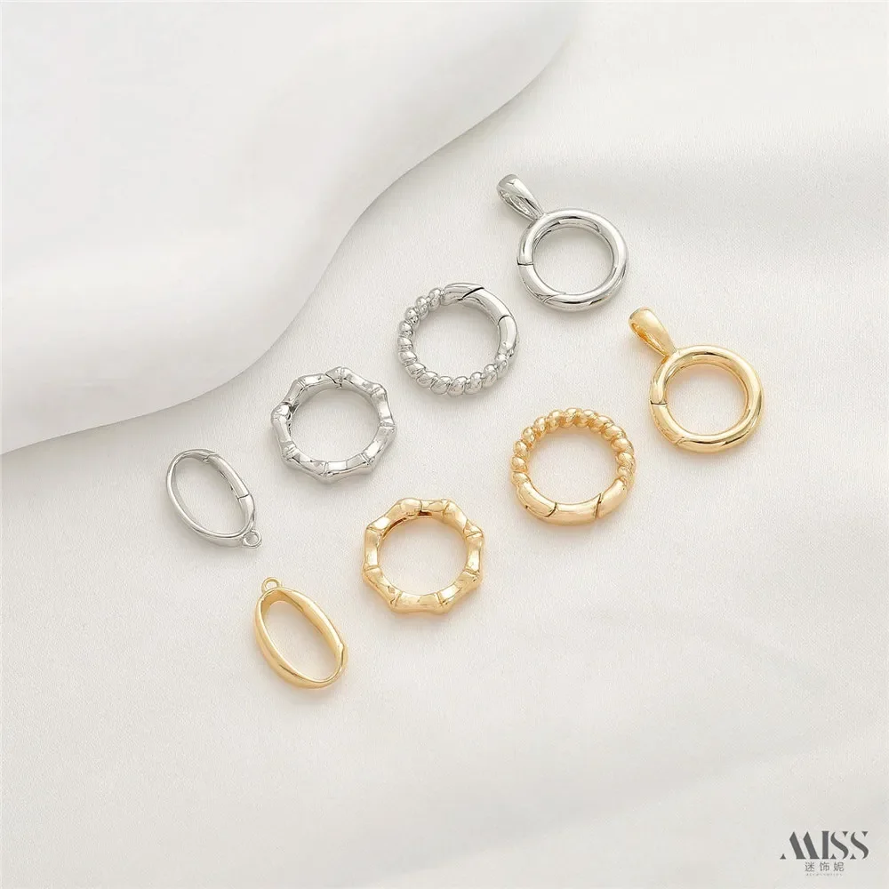 14K Gold Color Bamboo Joint Oval Lobster Buckle Special-shaped Spring Buckle DIY Bracelet Necklace Pendant Connecting Button Hea