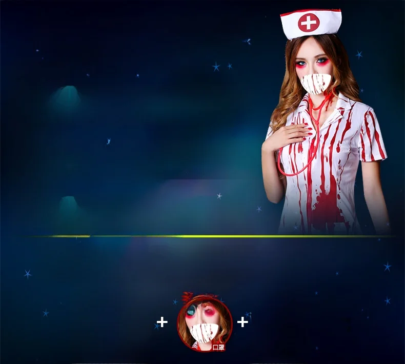 زي تنكري للهالوين، ملابس لعب الأدوار، زي ممرضة مرعبة دموية للنساء البالغات، مصنوع من ألياف البوليستر للعروض المسرحية