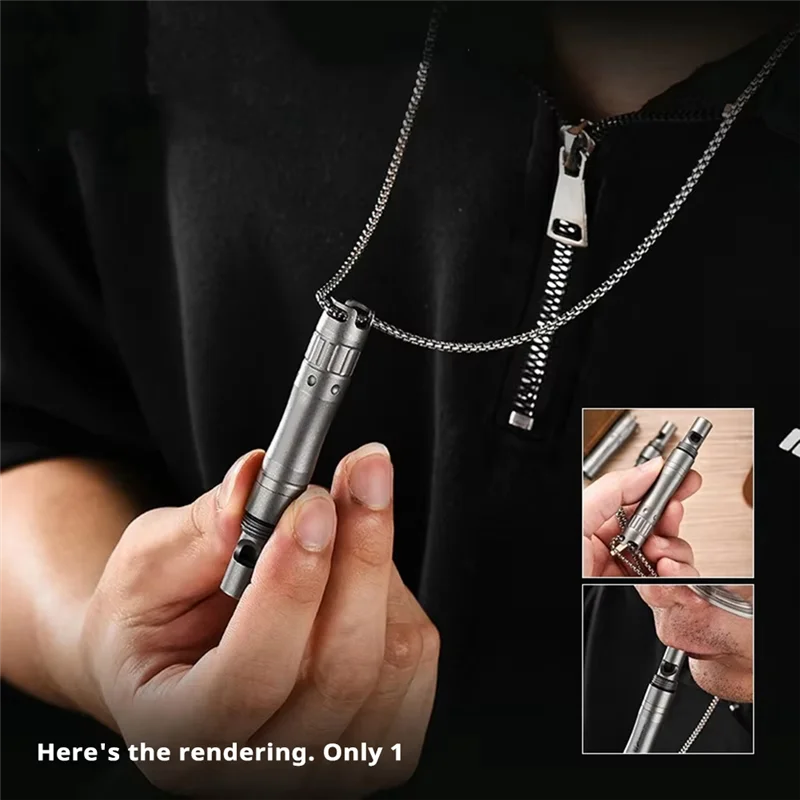 YHOLI-2-In-1 أدوات EDC متعددة الوظائف للبقاء على قيد الحياة في الهواء الطلق مع صافرة من سبائك التيتانيوم ووظيفة شاشة اللمس وقلادة Gif