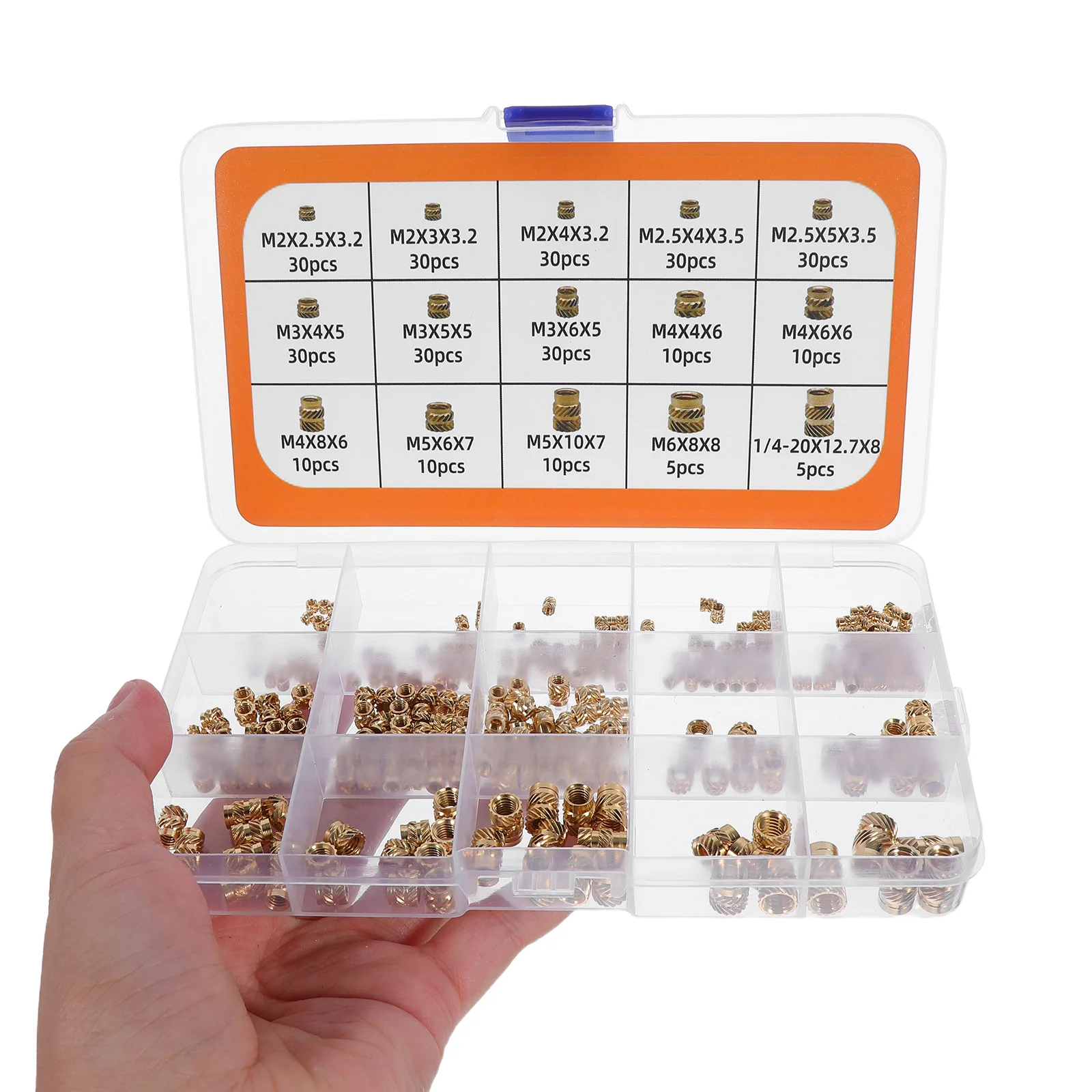 

300pcs Brass Knurled Threaded Insert Assortment M2/M2.5/M3/M4/M5/M6/1/4-20 Heat Set Nuts For Plastic 3D Printing Components