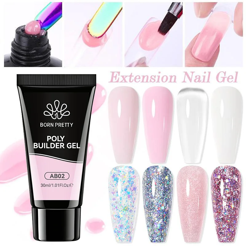 BORN PRETTY 30 ml Acryl Quick Extension Nagelgel Nagellack Rosa Transparent Kristall Soak Off UV Extend Acryl Nagelgel