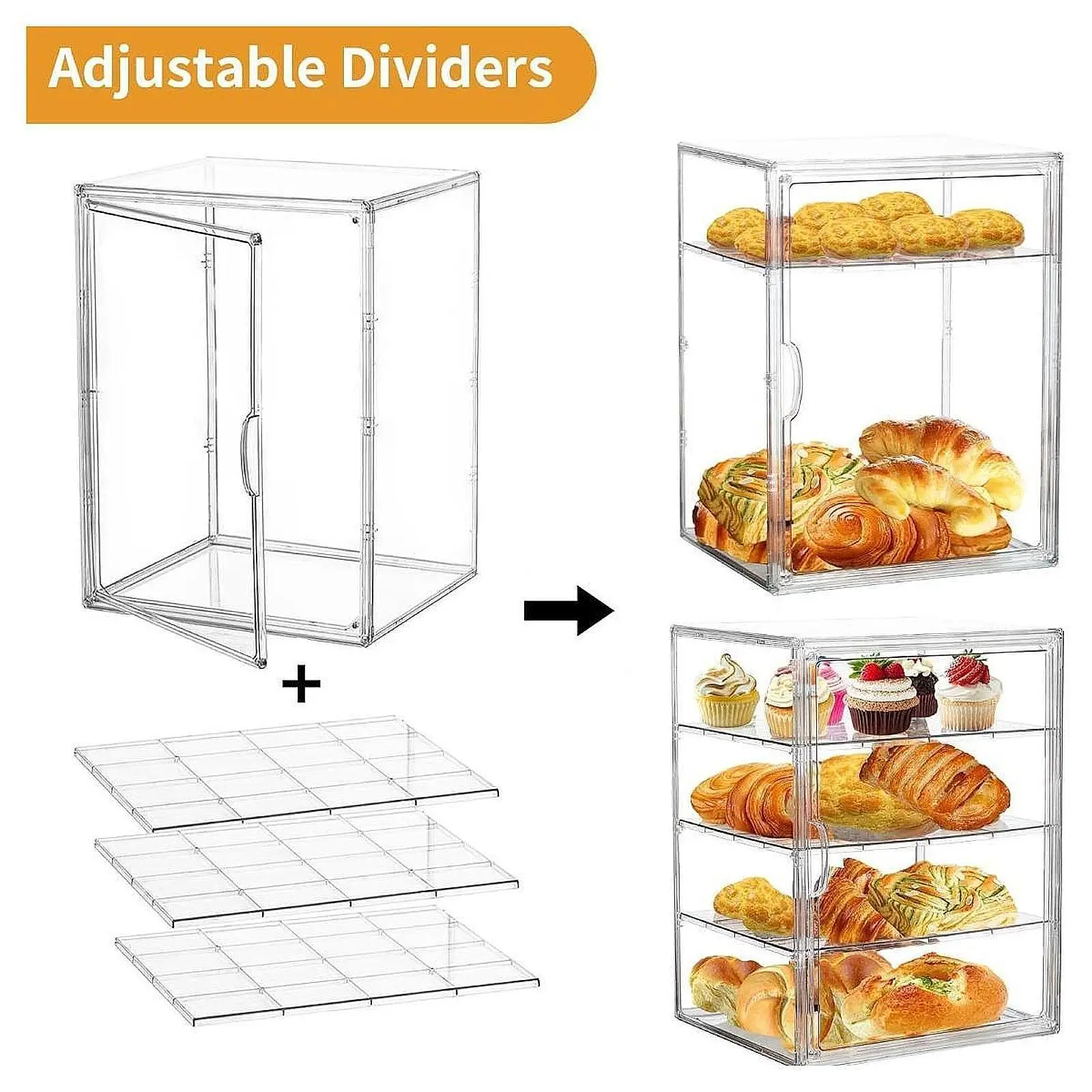 

Bakery Display Case Dessert Holder Tray with Clear Lid, Pastry Storage Box, Bakery Organizer for Commercial Bread Donut