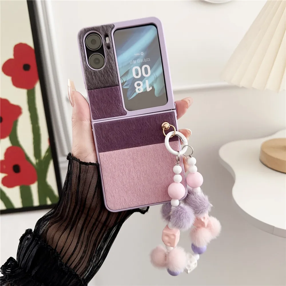 Funda antideslizante para pulsera de felpa de empalme coreano, carcasa para OPPO Find N3 Flip, N2Flip, Huawei P50pocket S Z Flip5 4 3, VIVO X Flip
