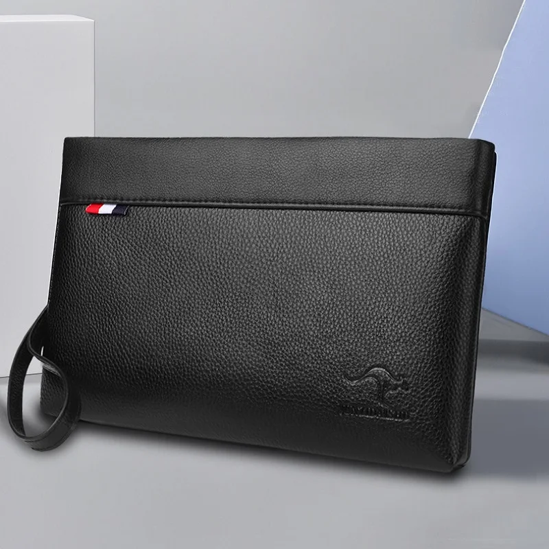 

Men's Handheld Bag Business Large Capacity Retro Soft Face Leather Clip Casual Fashion Handheld Bag Zipper Bag Wallet