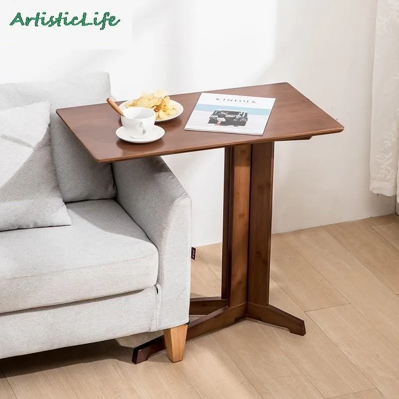 ArtisticLife Sofa Side Table Bamboo Corner Table Small Apartment Side Table Minimalist Computer Table  Transformable Furniture