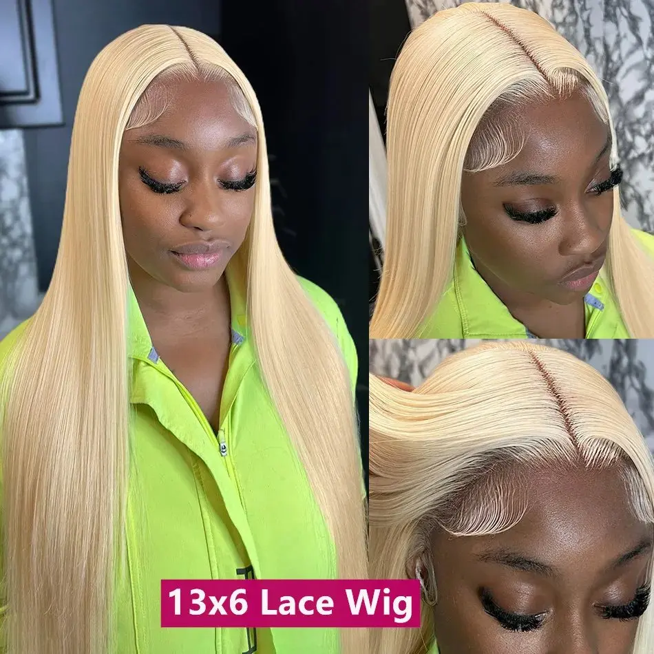 Rosabeauty 40Inches 13x6 Blonde 613 HD Glueless 13X4 Frontal Wig Preplucked 250% Straight Lace Front Human Hair Wigs For Women