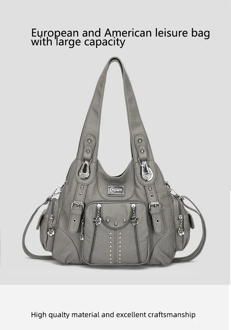 Damenhandtaschen, schwarze Vintage-Umhängetaschen, modische PU-Handtasche, Angel Kiss, Damen-Satchel, große Umhängetasche, feminina. – Detail 2