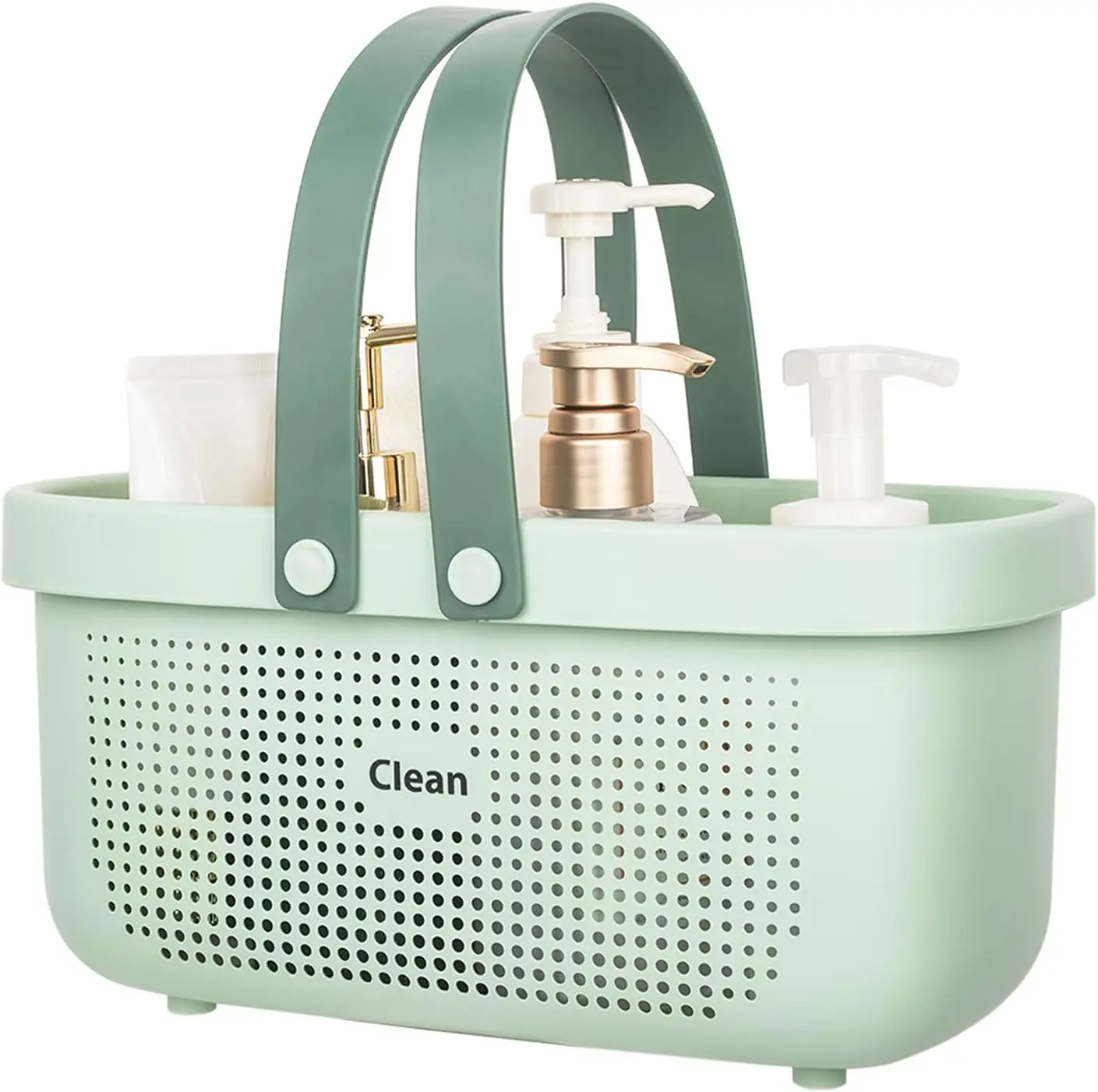 

Plastic Storage Basket with Silicone Handle Portable Shower Caddy for Bathroom Kitchen Dorm Bedroom, Green