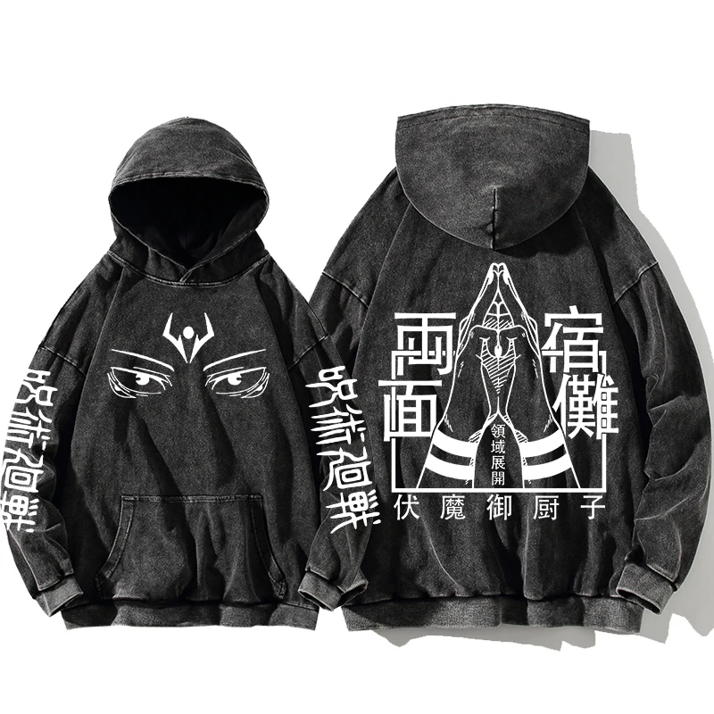 Jujutsu Kaisen Satoru Gojo Sweatshirts Anime Men\'s High Quality 100% Washed Cotton Hoodie Winter Oversized Streetwear Clothing