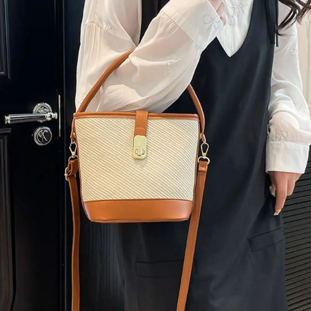 

Trendy Elegant Crossbody Bucket Bag Adjustable Strap Twist Lock Women PU Crossbody Bag Versatile Leisure Commuting Handbag Club