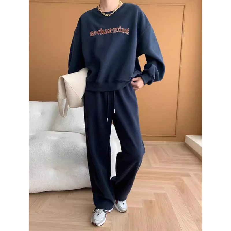 

Autumn Embroidered Letter Sweatshirts Drawstring Loose Sweatpants Women Casual Two-piece Set