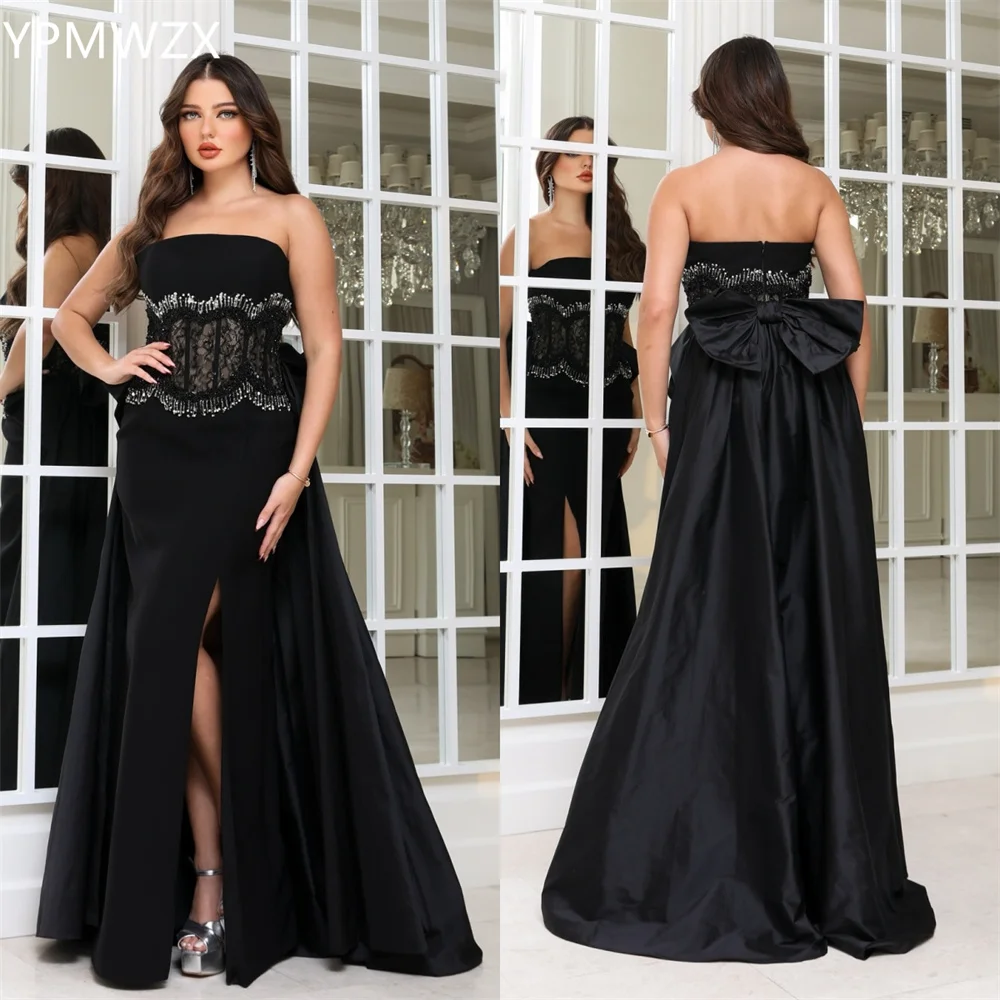 

Customized Prom Gown Formal Evening Dress YPMWZX Strapless A-line Floor Length Skirts Bows Draped Bead Sleeveless Bespoke Occasi