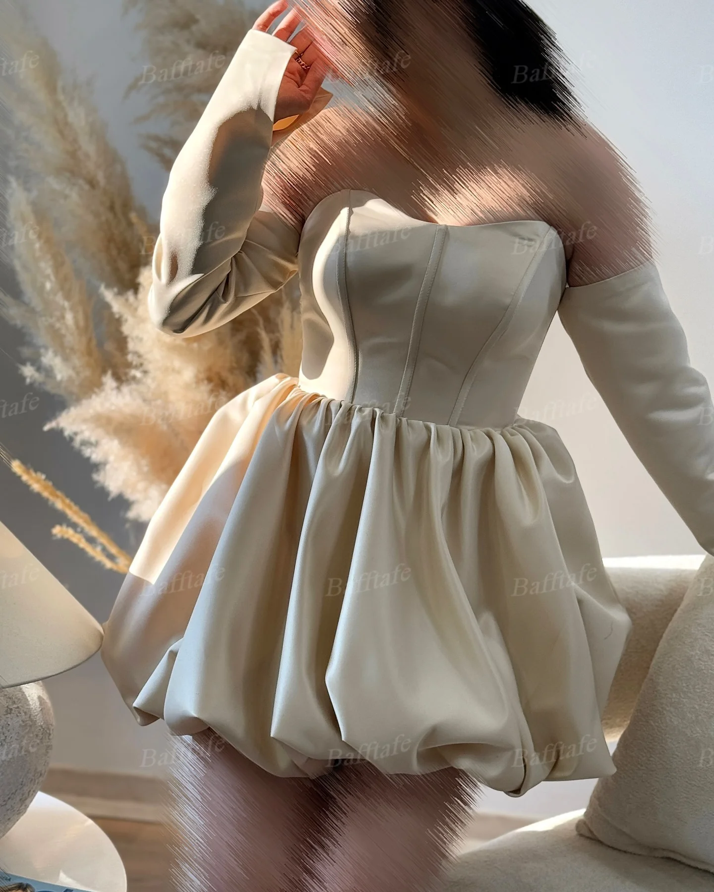 Bafftafe linia satynowe dostosowane suknie balowe długie rękawy powyżej kolana suknie na powrót do domu kobiety taniec formalna sukienka koktajlowa