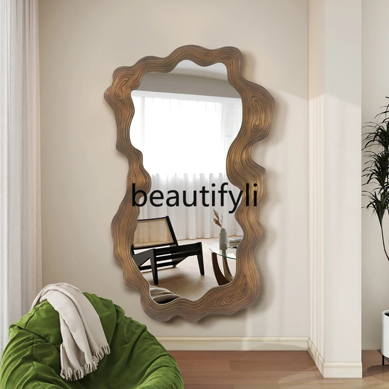

French Retro Style Full-Length Mirror for Home Living Room, Floor-Standing Irregular Dressing Mirror, Light Luxury Customization