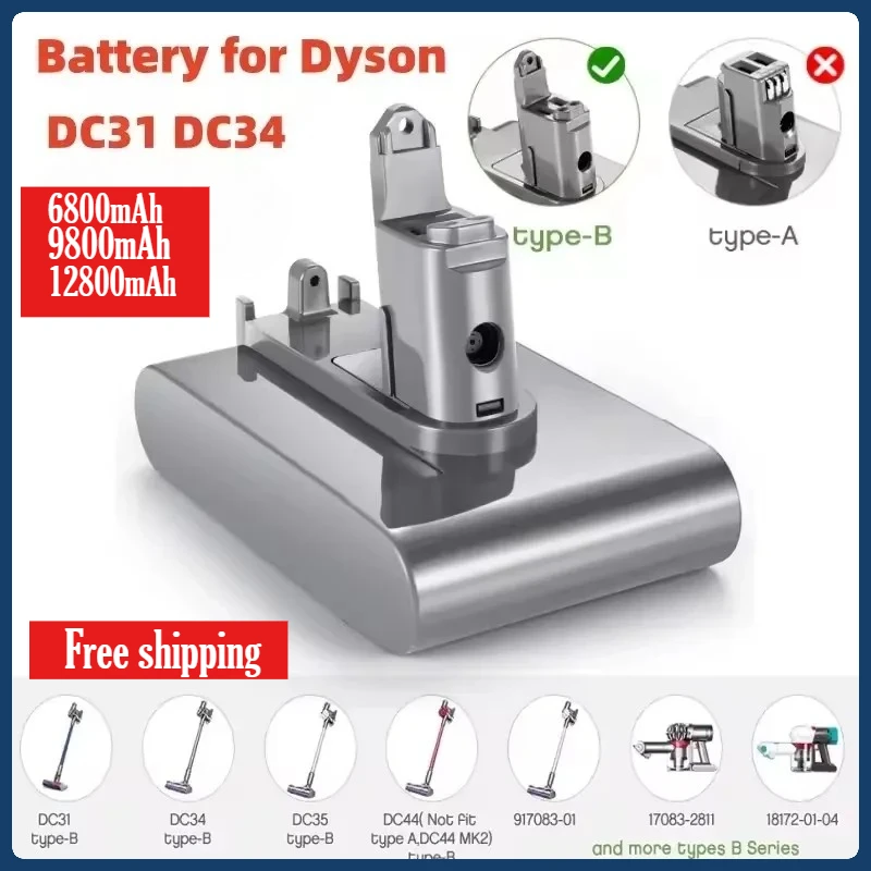 

For Dyson Replacement 22.2V 6800mAh Li-ion DC31 Type-B Battery For DC31 DC31B DC35 DC44 DC45 Handheld Power Tool Battery