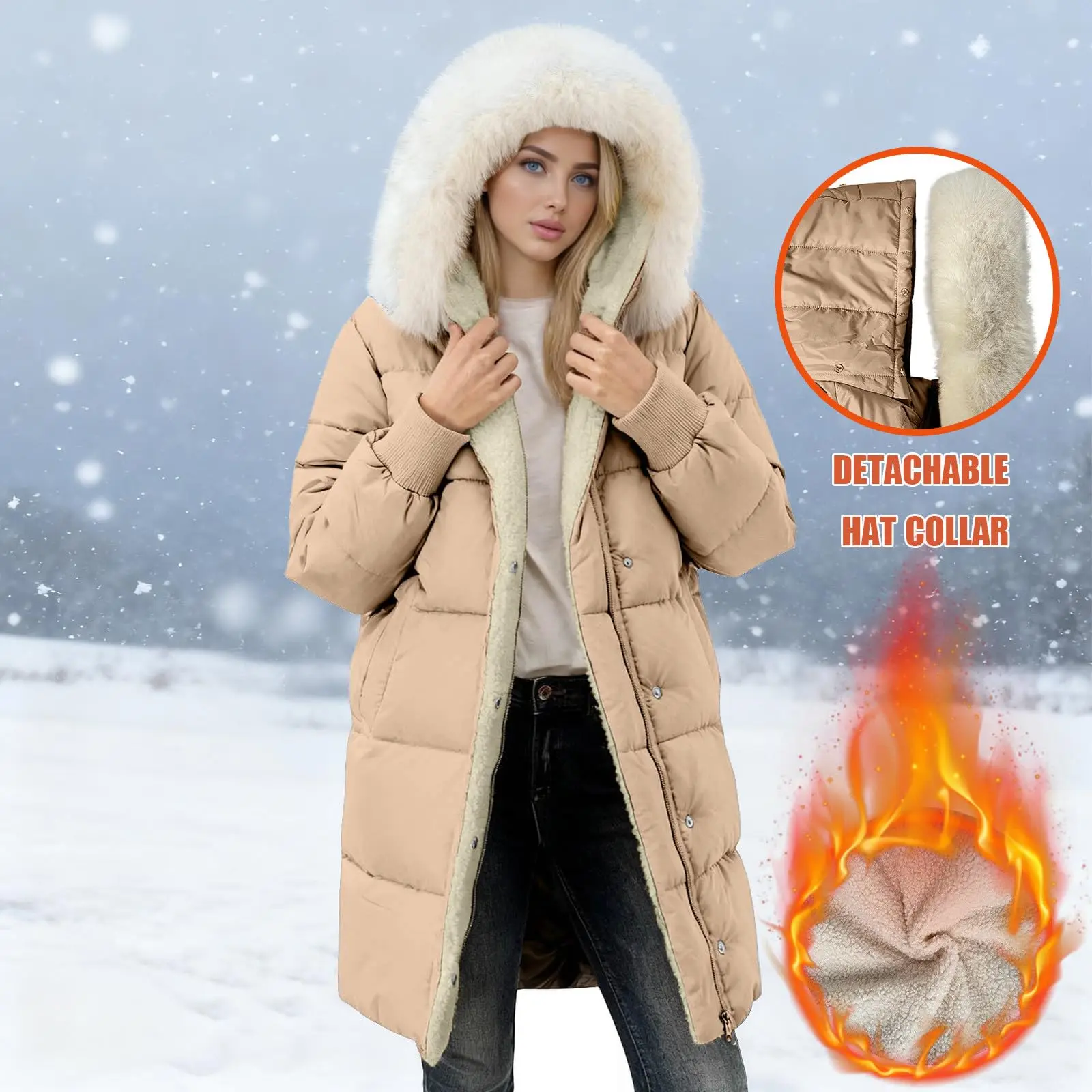 

Женское толстое пальто, модная зимняя однотонная хлопковая куртка с длинными рукавами и капюшоном на молнии, теплое пальто, пуховик, верхняя одежда