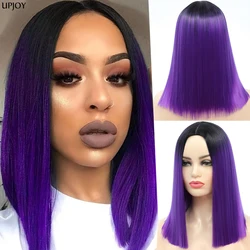 Short Straight Bob Wigs Ombre Black Purple Wigs for Girls and Women Shoulder Length Synthetic Raven Halloween Cosplay Party Wigs
