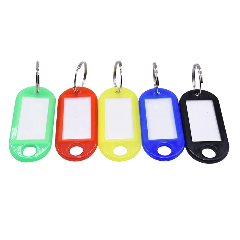 

50pcs/lot Multicolor Plastic Keychain Key Tags ID Labels Baggage Name Token Hotel Number Classification Card Split Ring Keychain