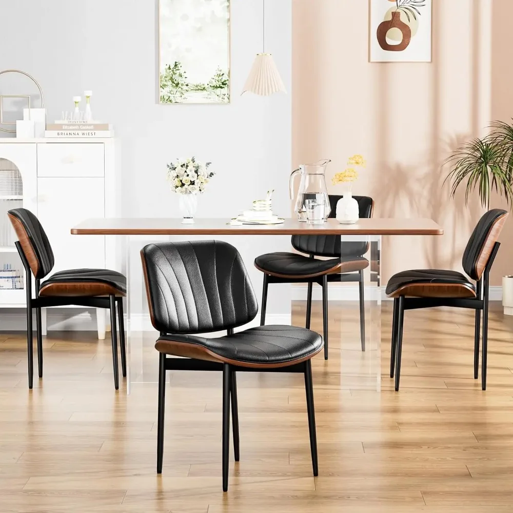 

Dining Chairs Set of 4, Dining Room and Kitchen Chairs, Mid Century Modern Accent Chair, Upholstered PU Leather Chairs, Black
