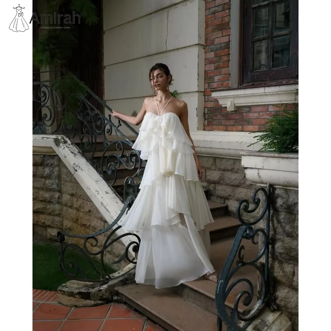 

Amirah A-line Tulle Women's Prom Dress 2025 Layered White Ball Gown Elegant Prom Dresses Custom Made Sling Backless Evening Long