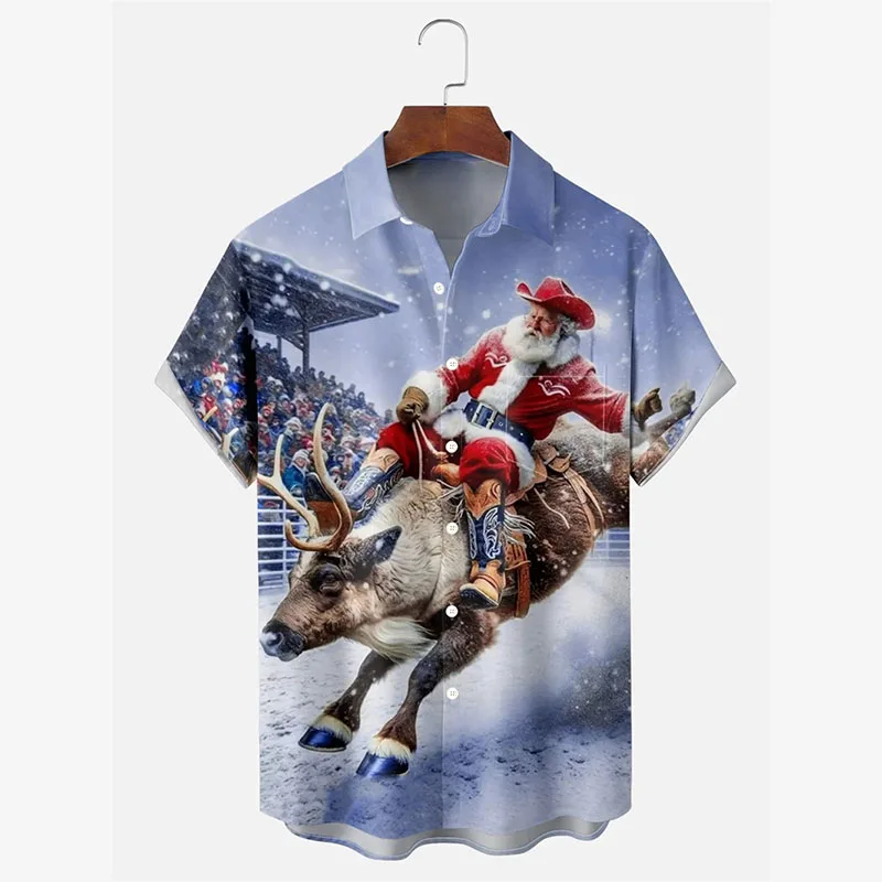 ثلاثية الأبعاد طباعة سانتا الرنة عيد الميلاد قمصان للرجال الشارع الهيب هوب الموسيقى حفلة سانتا كلوز قميص قصير الأكمام فضفاضة عيد الميلاد قميص