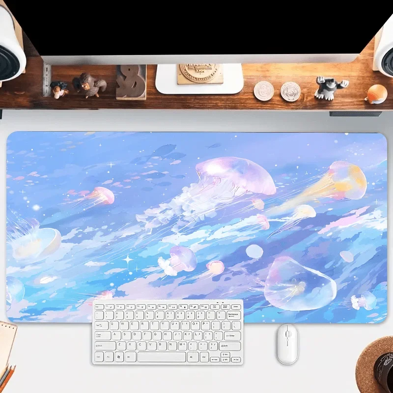 Cartoon Blue Jellyfish Mouse Pads Hd Marine Animal Table Pad Natural Rubber Anti Slip Pad Suitable For Gamers And Office Use