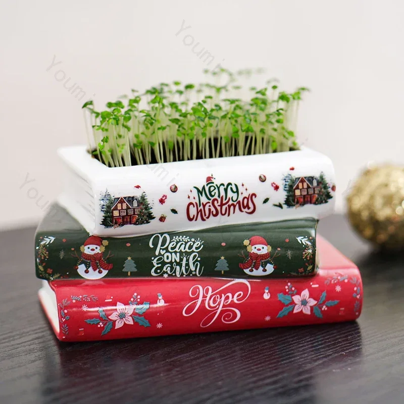 Christmas Flowers Ceramic Books Vases Household Living Room Desktop Storage Boxes Decorative Items High End Office Tissue Box