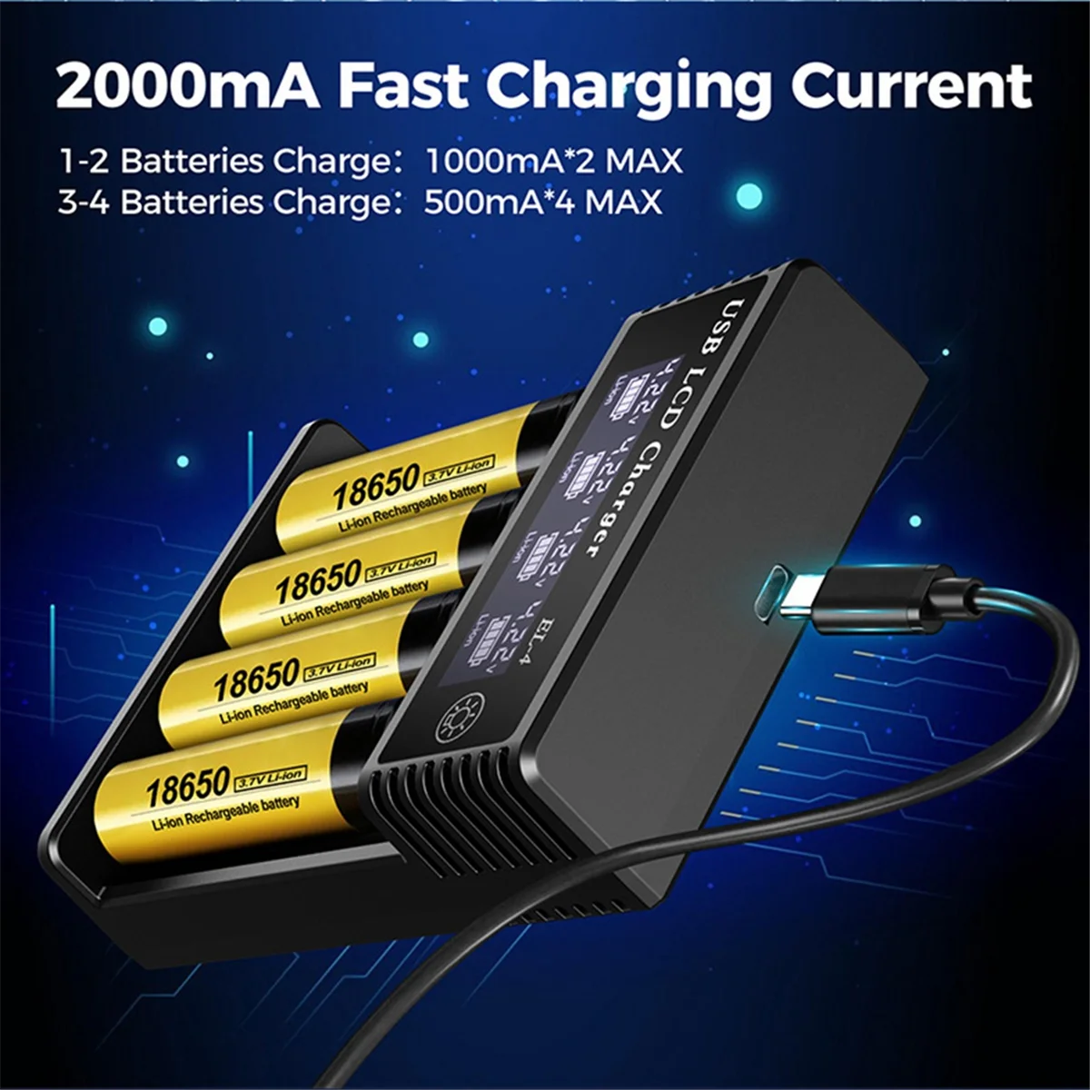 A14M Neues USB-LCD-Akku-Smart-Ladegerät 4 Steckplätze Dual für 18650 3,7 V wiederaufladbare Lithium-Batterie für 1,2 V NI-AA / AAA