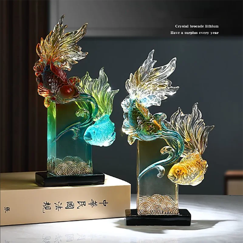 

Китайский талисман фэншуй, кристалл кои, смола, статуи рыбы, удачи, украшения для дома, гостиной, магазина, аксессуары для стола, предмет искусства