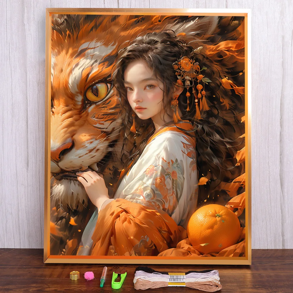 

Girl And Beast Pre-Printed Cross Stitch Embroidery Set DMC Threads Painting Handiwork Handicraft Craft For Adults Gift Stamped