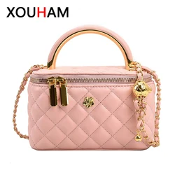 XOUHAM-Bolso de hombro acolchado de cuero PU para mujer, bandolera de estilo británico con cadena, pequeño bolsillo cuadrado