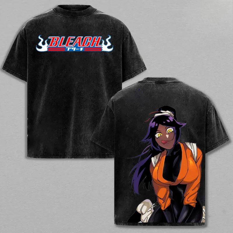Anime BLEACH Shihouin Yoruichi Urahara Kisuke Men Women Tshirts Short Sleeve Cotton Cloth Retro Washed T Shirt Harajuku Tops