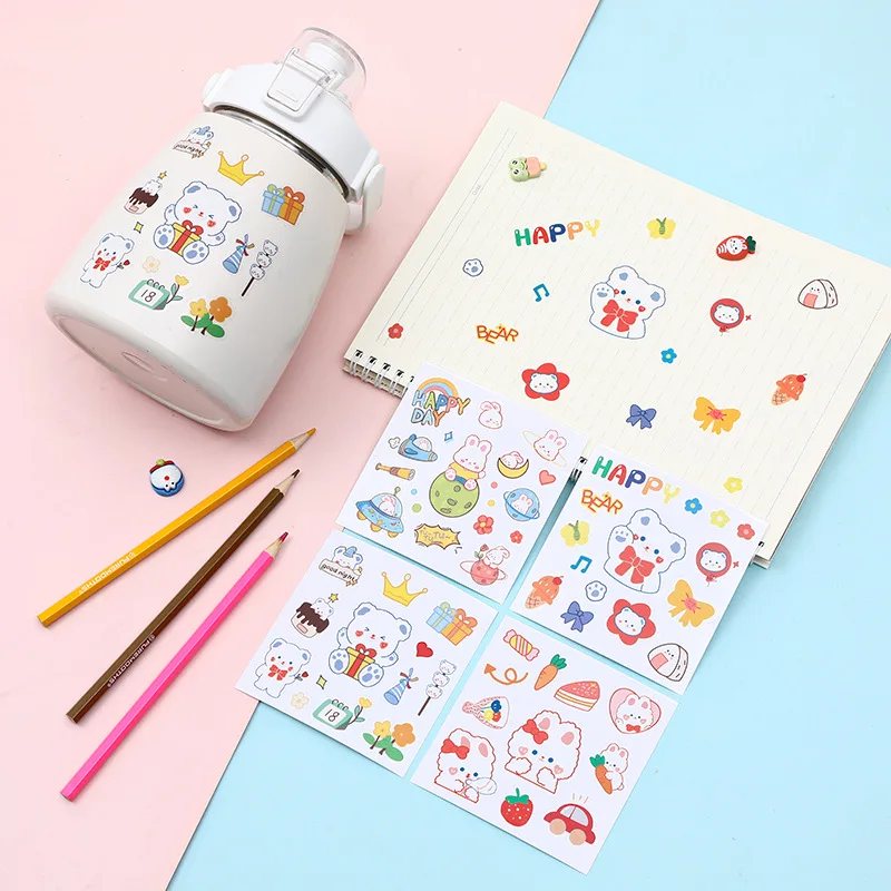 

5Pcs/Lot Waterproof Cute Cartoon Transparent Pvc Stickers DIY Hand Account Diary Decorative Stickers Kawaii Phone Cup Stickers