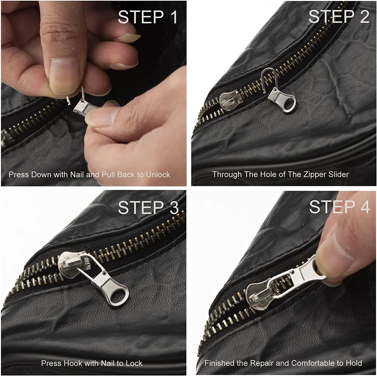 Detachable Zipper Pull Replacement Zipper Slider Puller Lock for Jacket Dress Luggage Bag Metal DIY Zipper Head Repair Kit