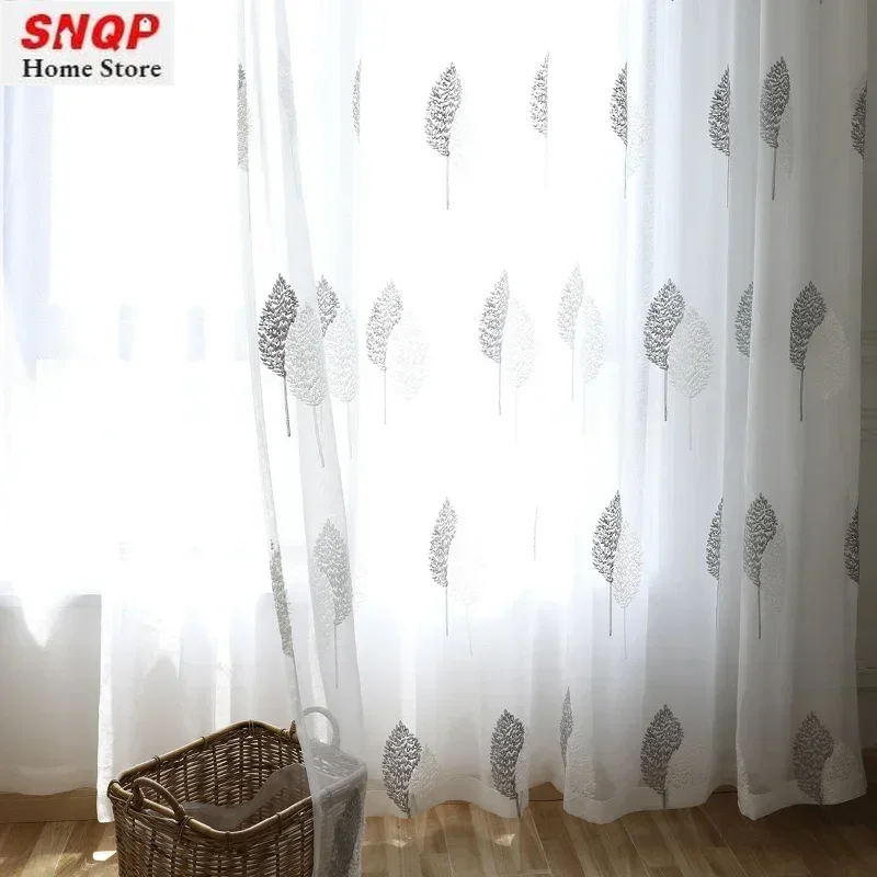 

Three-dimensional Leaf Embroidered Tulle Simple Elegant Curtains for Living Room Bedroom Dining Study Hall Vertically Decor 커튼