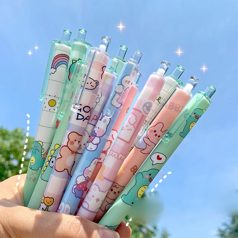 

6Pcs Student Cartoon Pressing Neutral Pen Cute Fashion Kawaii Printing Signature Pen Student Writing Pens Learning Supplies