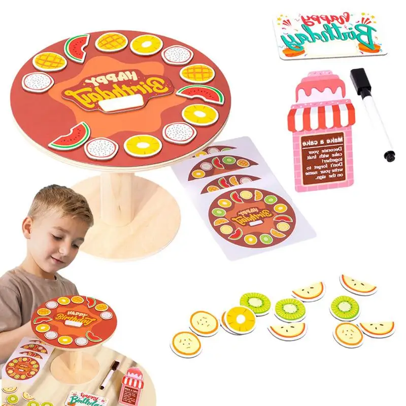 Toy Cake Fruit Toy Magnet Sticker Birthday Cake Set Magnetic Stickers Fruit Cake With Wooden Stand Educational Fruit Magnetic