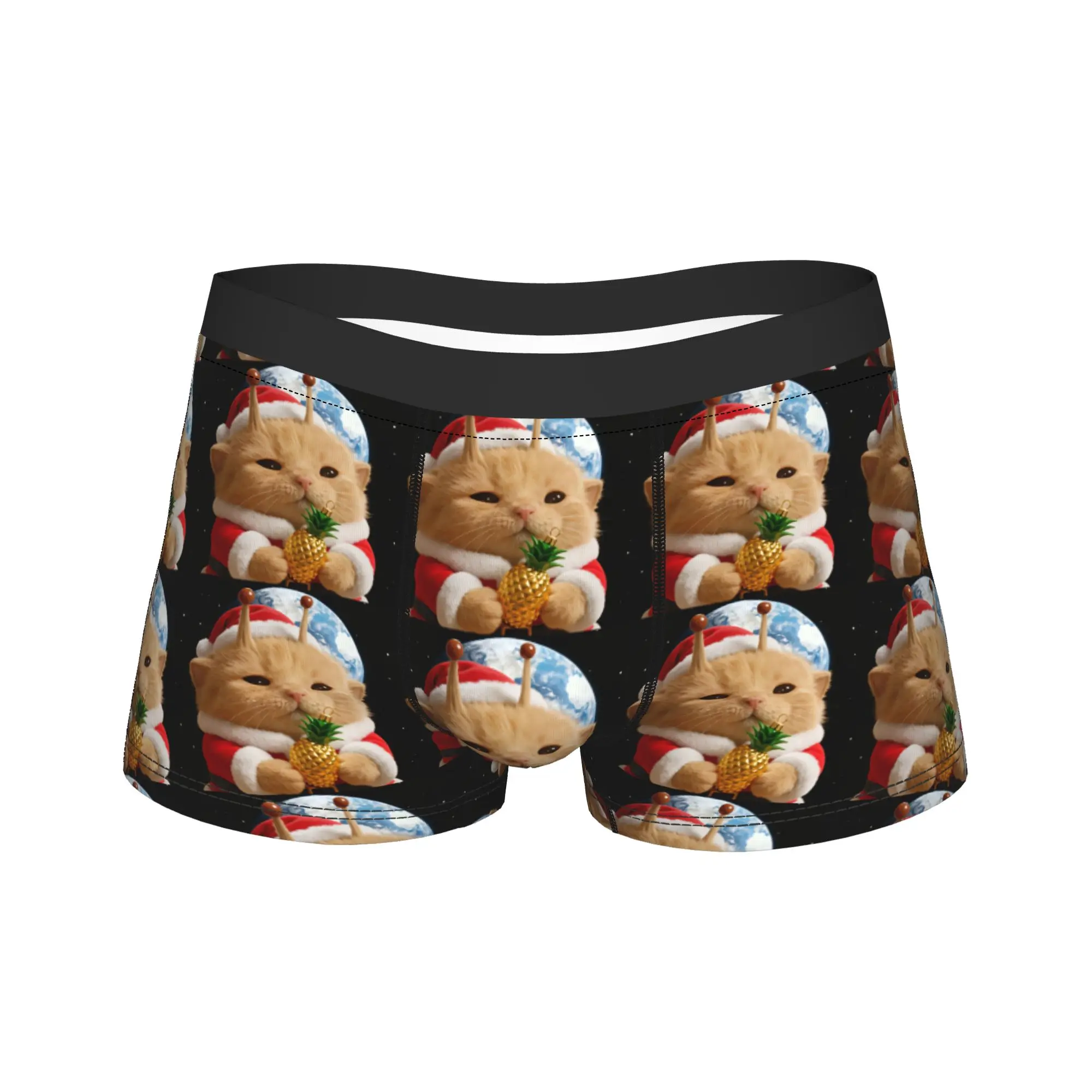 Funny Christmas Space Cat Boxer Brief  Underwear High Quality Males Sexy Soft Trunk Custom DIY Oversize Panties