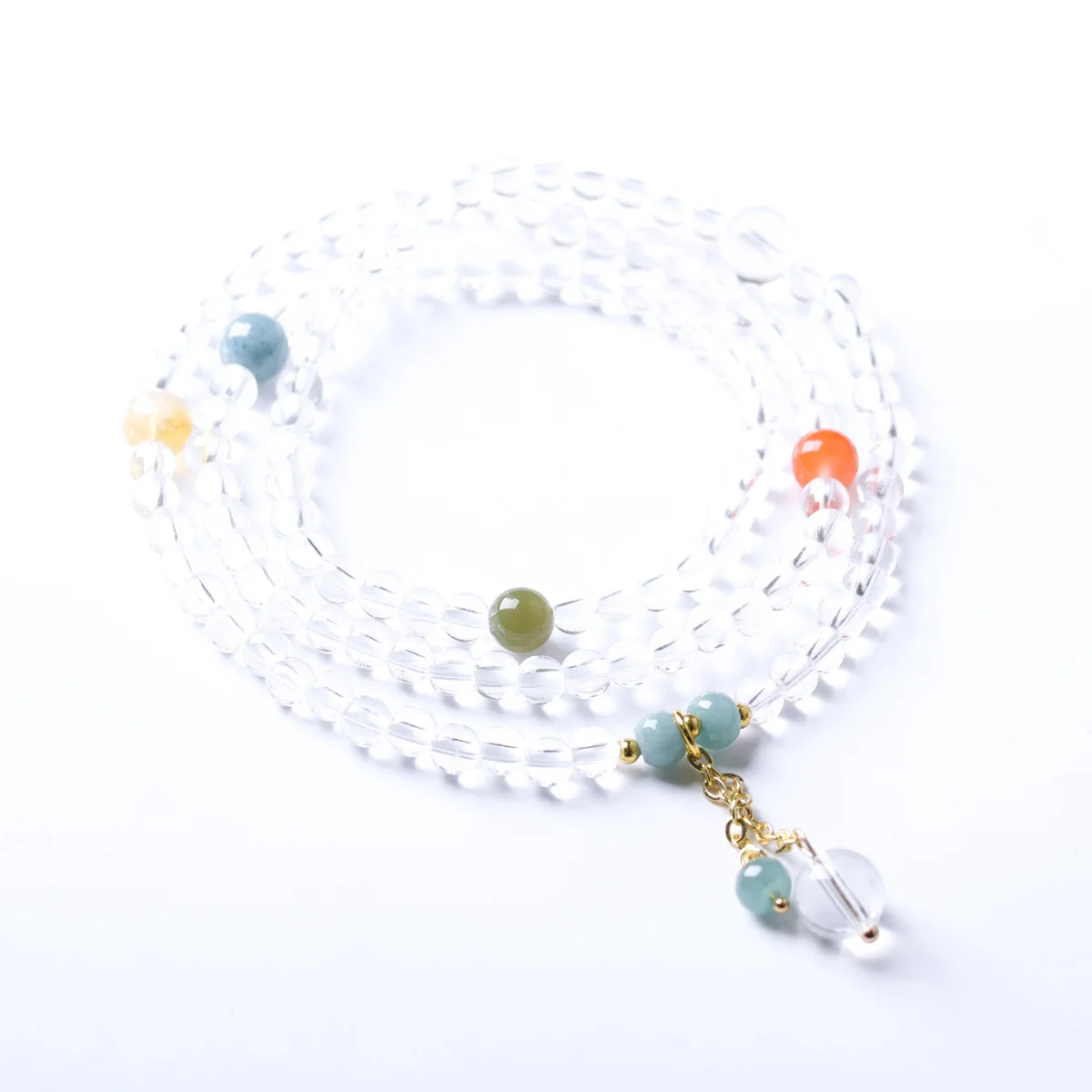 

Multi Layered 5 Element Bracelet with Natural White Crystal Red Agate Jade Hetian Jade Citrine for Luck and Blessings Gifts