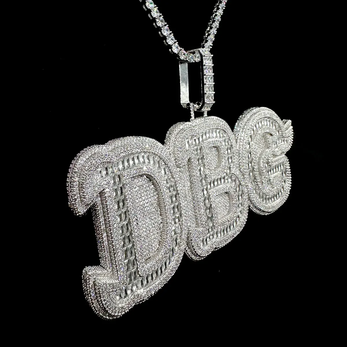 Custom Solid Base Iced Out Pendant Personalized Name Necklace Women White Gold Plated Double Layer Hip Hop Jewelry