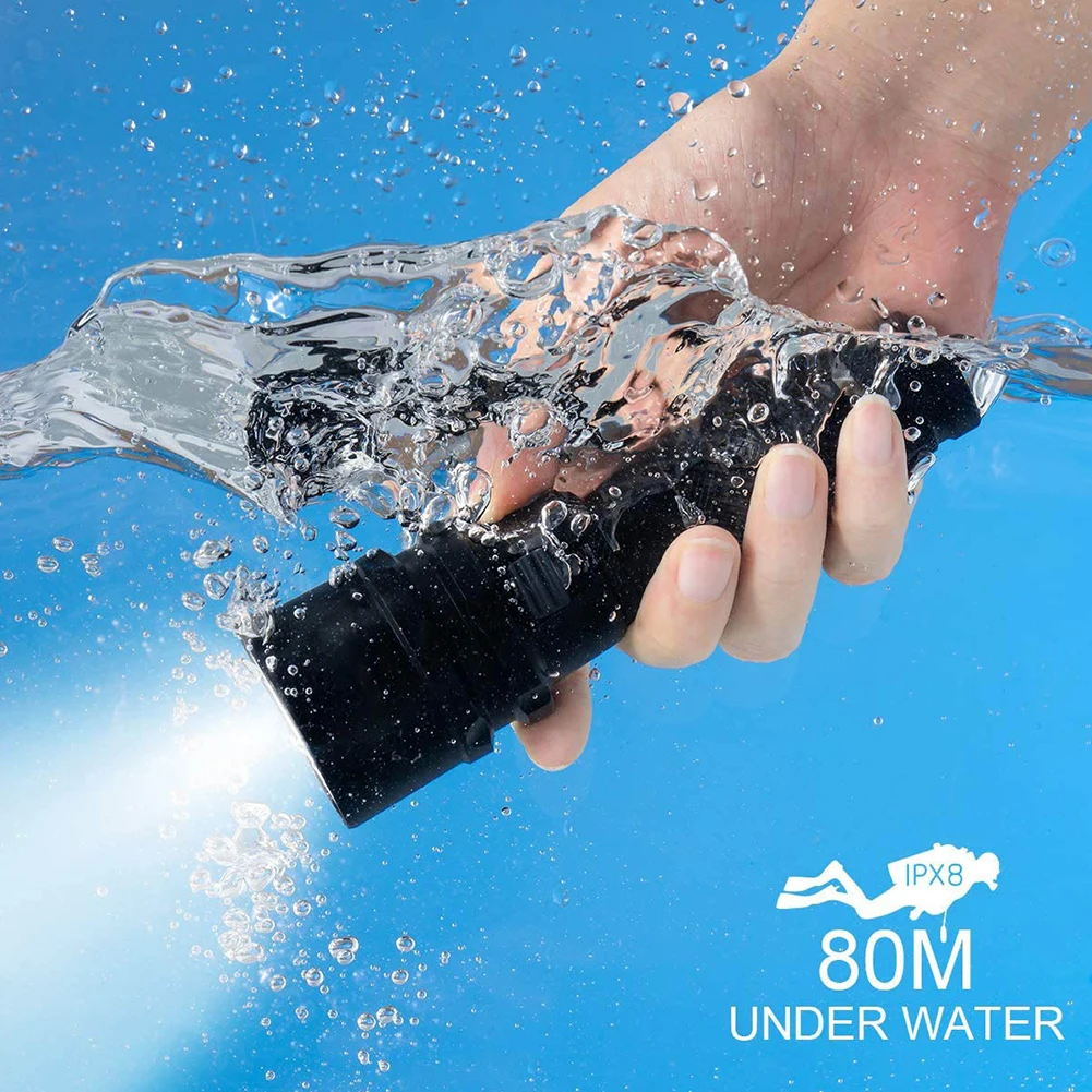 L2 LED Diving Flashlight 1600 Lumens Waterproof IPX8 for Underwater Depths up to 50M Shockproof Design Wrist Strap