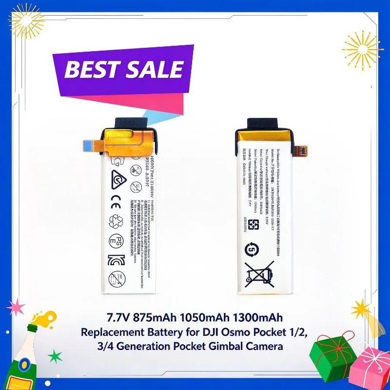 7.7V 875mAh 1050mAh 1300mAh Replacement Battery for DJI Osmo Pocket 1/2, 3/4 Generation Pocket Gimbal Camera Battery Accessories