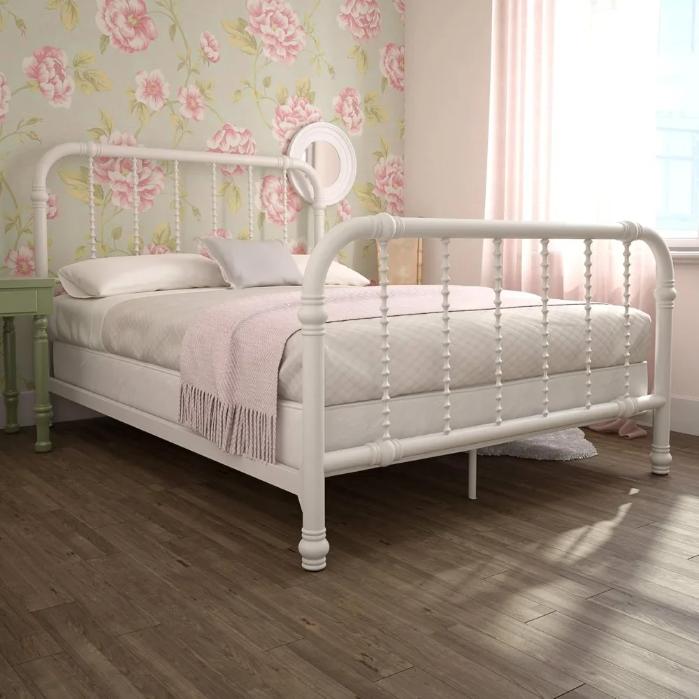 

Kids Metal Bed Frame with Country Chic Headboard and Footboard, Underbed Storage Space for Toys, White
