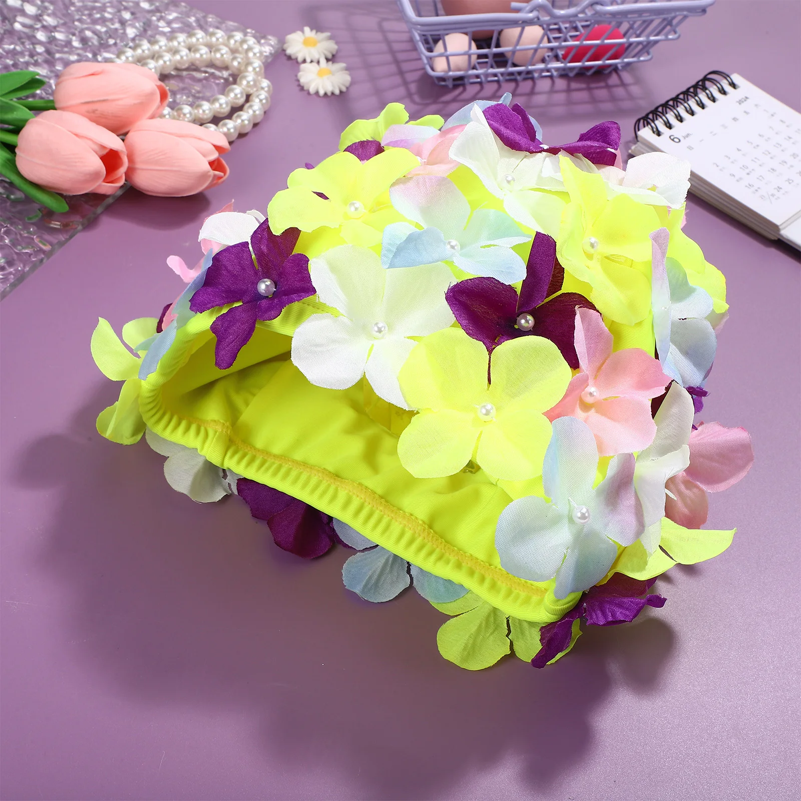 

Big Size Swim Cap Floral Petal Bathing Hat Colorful 22x15x0.5cm for Women Swimming Hats for Women Anti-Skid Reusable