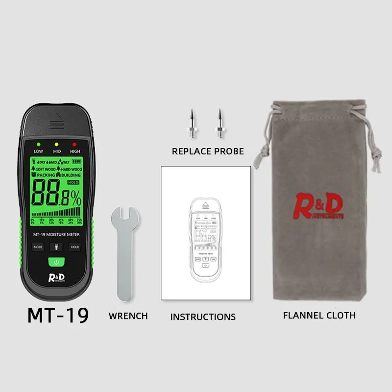 1PC MT19 Wood Moisture Meter Wall Moisture Tester Cardboard Hygrometer Cement Brick Moisture Meter